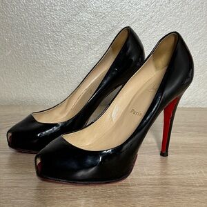 Black Patent Leather Open Toe Pumps Fashion Shoes Size 8